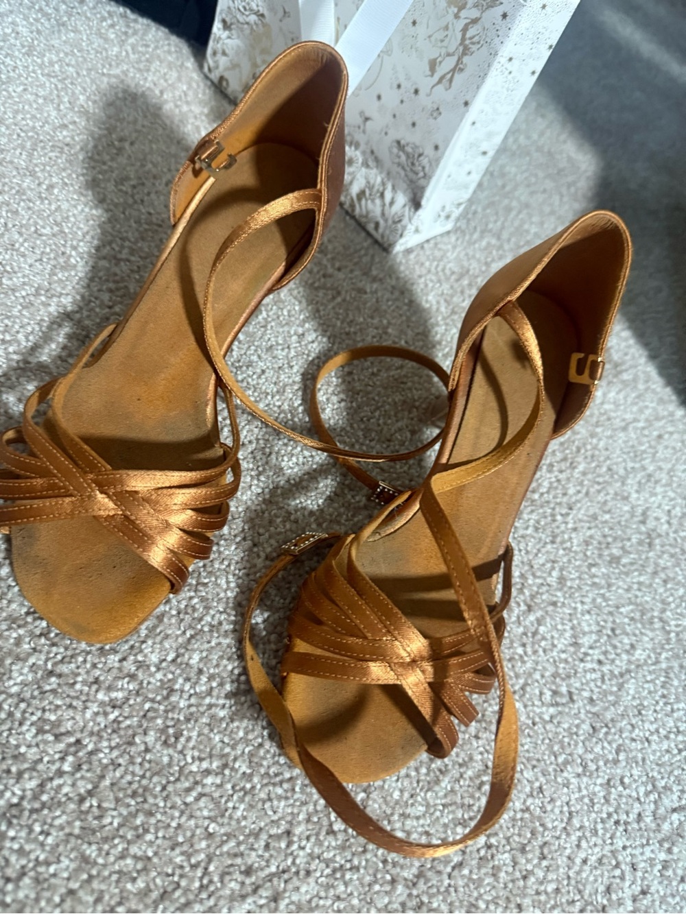 Women's Strappy Satin Dance Heels in Bronze